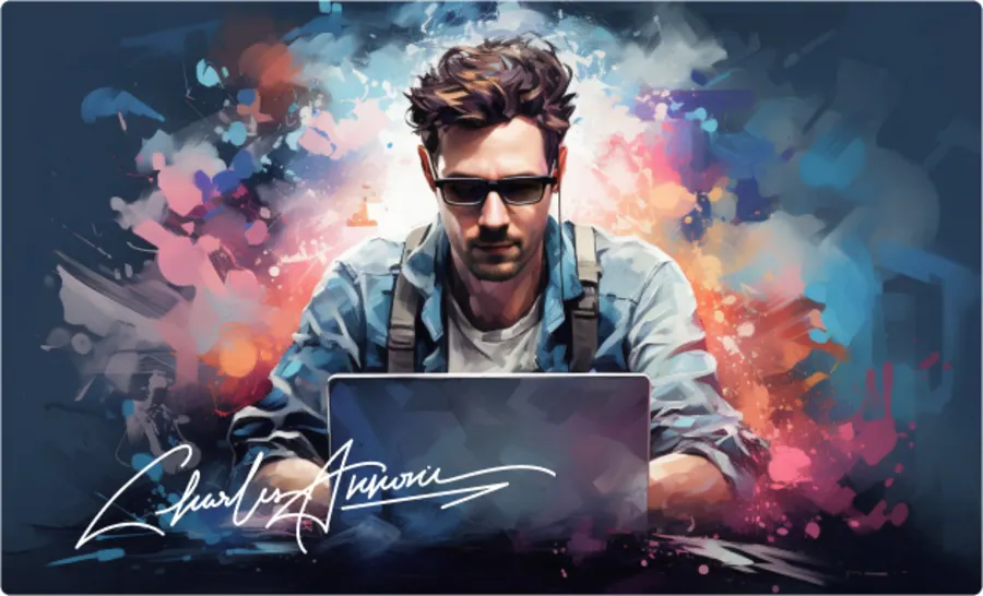 Illustration de Charles Annoni au travail, avec sa signature