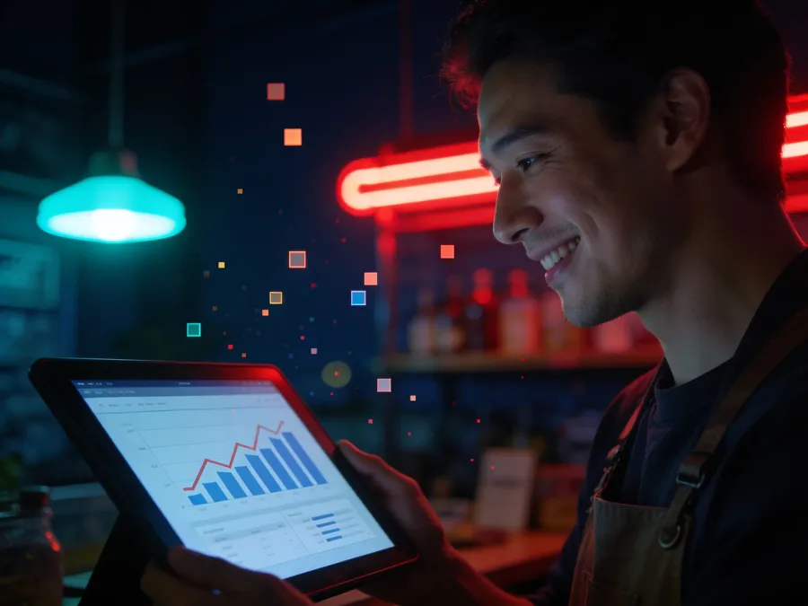 Un commerçant suit ses résultats sur une tablette