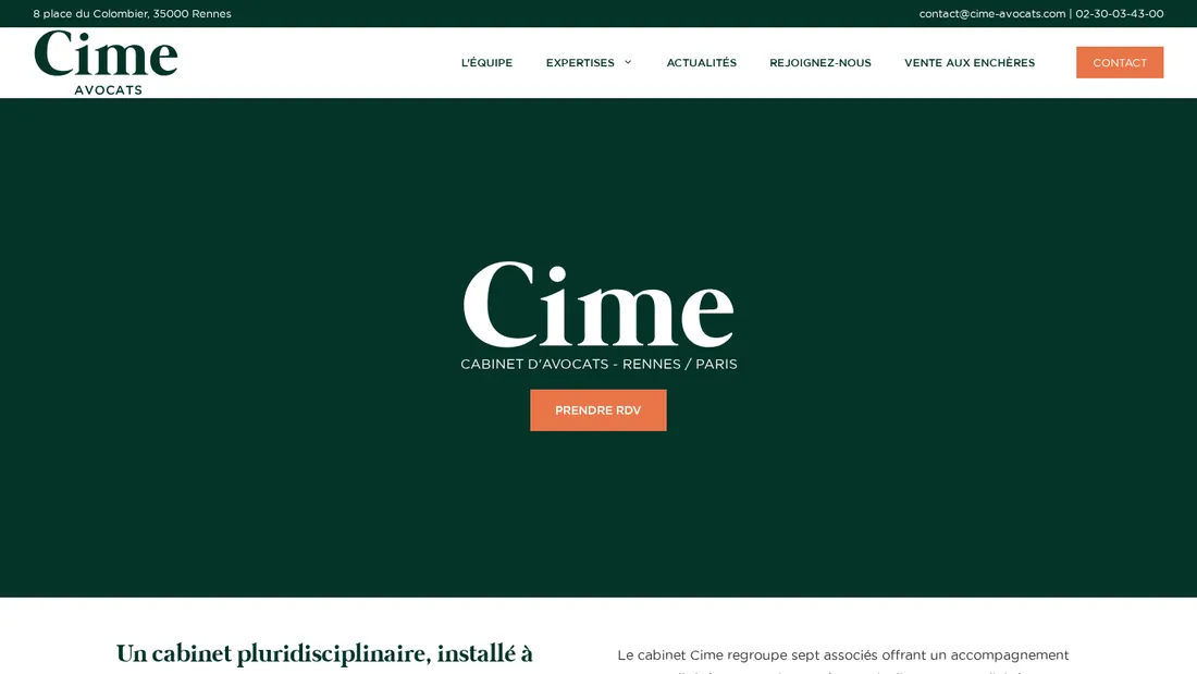 Page d'accueil du site de CIME Avocats