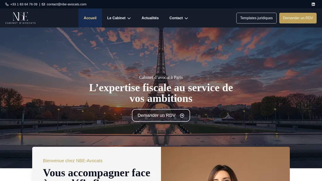 Page d'accueil du site de NBE Avocats
