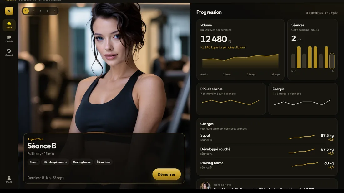 Écran Salle de l'application Workout